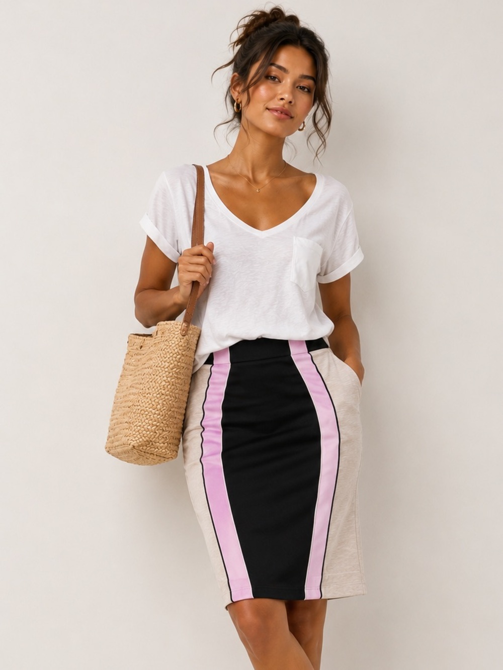 Alannah Hill 6 Color Block Pencil Skirt Office Preppy Designer Pink Retro
